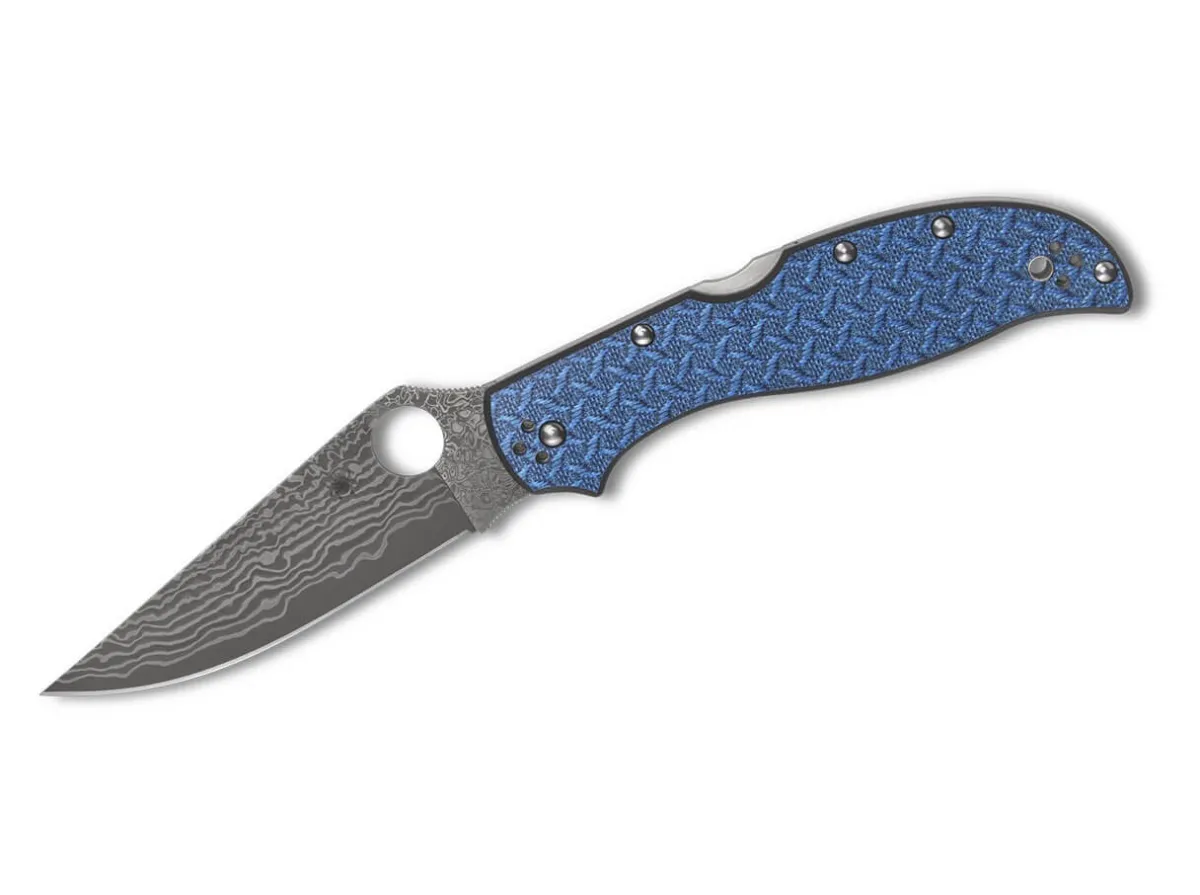 Spyderco Strech 2Xl Blue Nishijin Glass Fiber Damascus Sprint Run